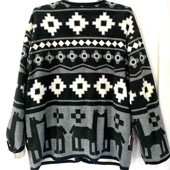 Vintage 1980’s Esprit southwestern grey black & white Aztec blanket coat jacket - Picture 6 of 12